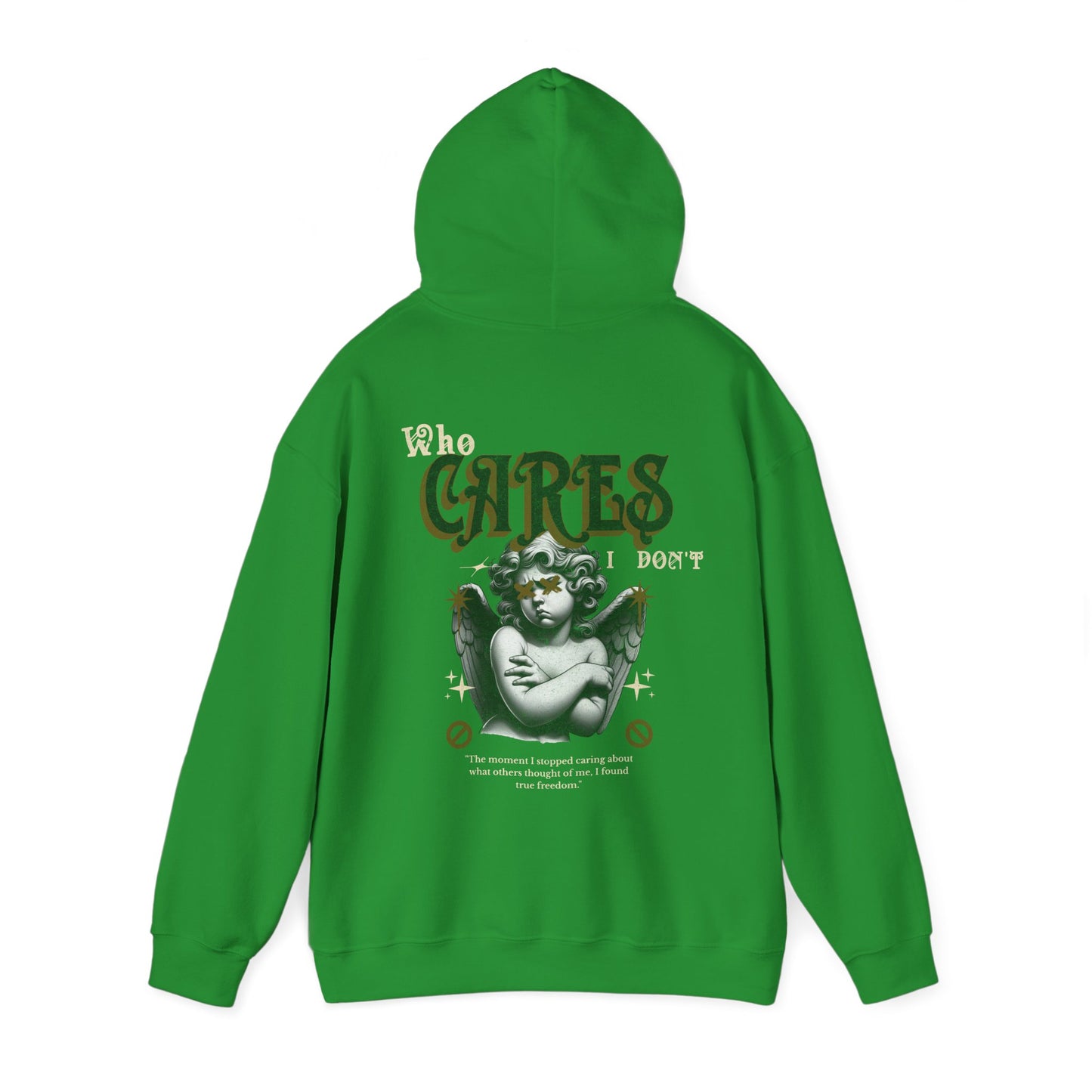 Sassy Cherub Unisex Hoodie - 'who cares I don't' Design