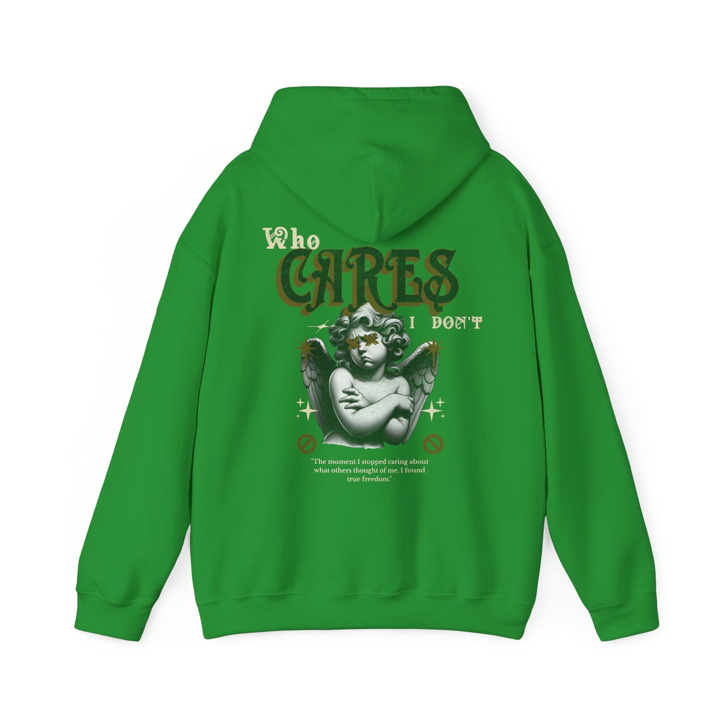 Sassy Cherub Unisex Hoodie - 'who cares I don't' Design