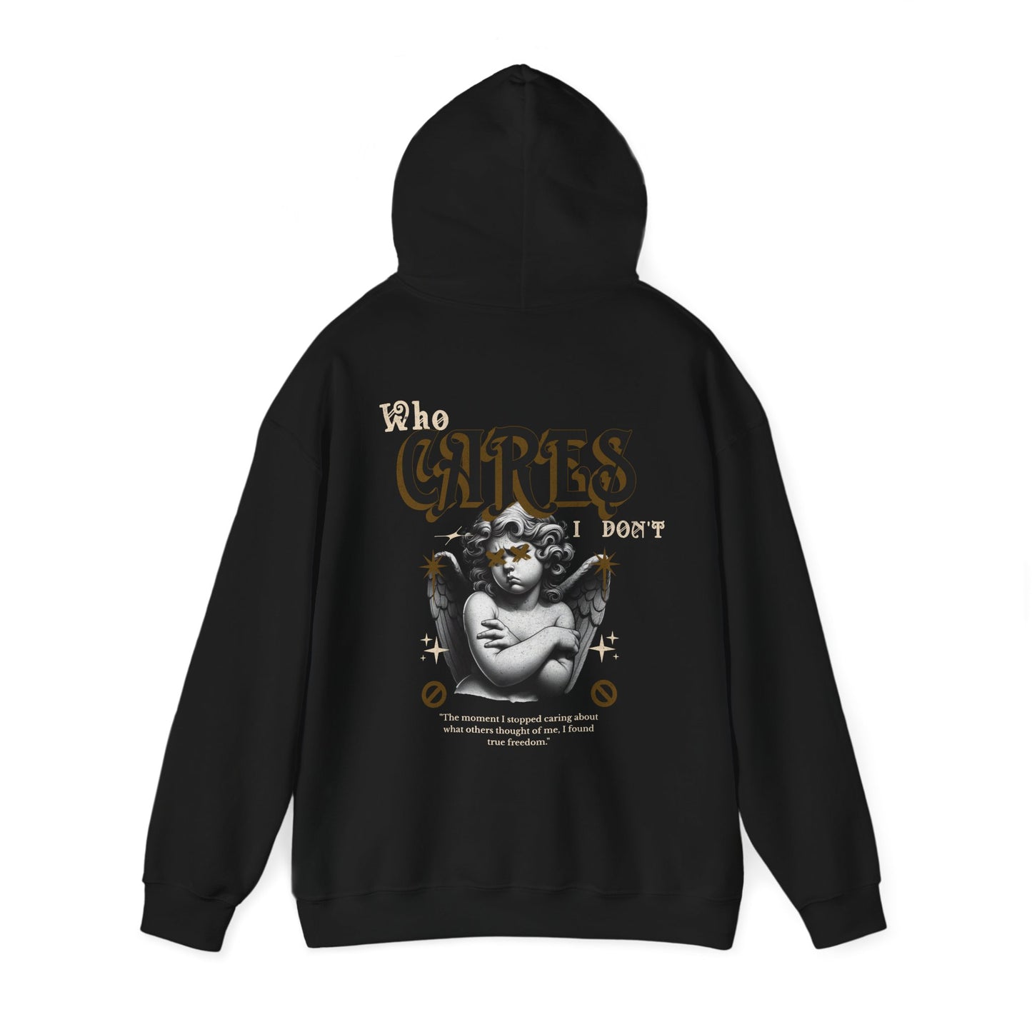 Sassy Cherub Unisex Hoodie - 'who cares I don't' Design