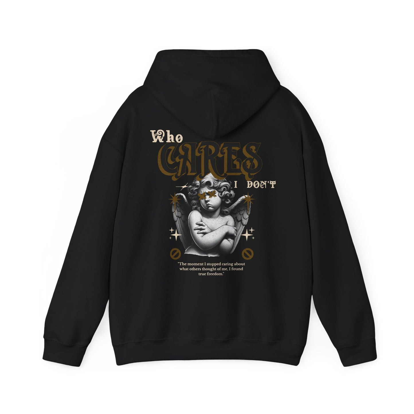 Sassy Cherub Unisex Hoodie - 'who cares I don't' Design